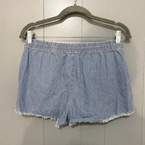 Aerie Blue Striped Chambray Pull-on Raw Hems Summer Beach Boho Shorts M - Picture 2 of 7